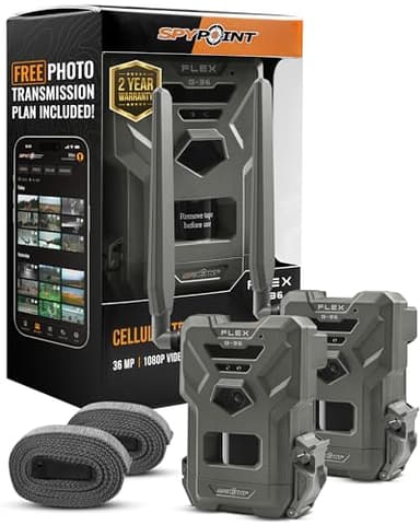 SPYPOINT Flex G-36 Twin Pack Cellular Trail Camera, 36MP Photos and 1080p Videos with Sound, GPS Enabled, Dual-Sim LTE Connectivity, 100' Flash & Detection Range, Responsive Trigger up to .3S