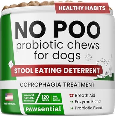Pawsential No Poo Chews for Dogs - Coprophagia & Stool Eating Deterrent with Probiotics, Digestive Enzymes & Breath Aid Support - Stop Dog Poop Eating - Made in USA - 120Ct (Beef Liver)