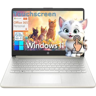 HP Touchscreen Laptop Computer for College Student Home Study, 1-Year Office, 16GB RAM, 512GB PCIe SSD, Intel Processor, 14 inch, WiFi 6, Bluetooth, HDMI, Windows 11 Home S, Pale Gold