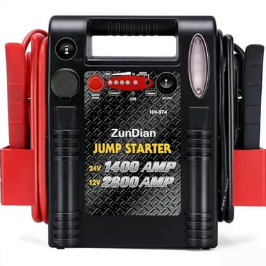 12V/24V Jump Starter - ZunDian 2800/1400 Amp Heavy Duty Jump Box, Works with Truck Tractor Excavator Automotive Engine Starter Battery Charger Booster Jumper Box with USB/DC Power Unit