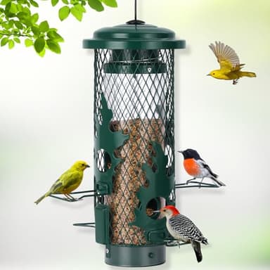 Gbekery Squirrel Proof Bird Feeder for Outdoors Hanging, Metal Mesh Bird Feeder for Outsides with Gravity Protection for Small Birds, Weatherproof and Durable, Green