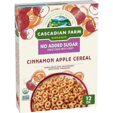 Cascadian Farm Organic Cinnamon Apple Cereal, No Added Sugar, Made with Whole Grain, Non-GMO, 12 oz