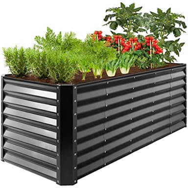 Best Choice Products 8x2x2ft Outdoor Metal Raised Garden Bed, Rectangular Deep Root Planter Box for Vegetables, Flowers, Herbs, and Succulents w/ 239 Gallon Capacity - Gray