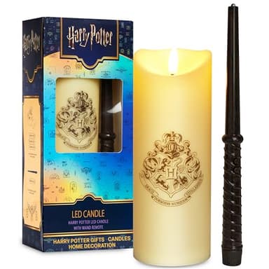Harry Potter LED Candle with Wand Remote Control Hogwarts Crest Flameless Light for Kids 16ft Spell-Cast Range Room Decor Display Nightlight Gifts