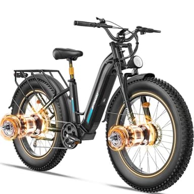 FREESKY Electric Bike for Adults-Dual Motor 3500w 48v 25ah Battery 26x4 Fat Tire 38MPH Electric Bicycle 60-95 Miles Hydraulic Disc Brake Electric Mountain Bike Step-Through Speed Unlocked Ebike