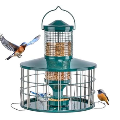 Upgraded Caged Bird Feeders Squirrel-Proof, Flexible Adjustment of Grille Size, 3 Lbs Seed Capacity, DIY Starling-Proof Caged Tube Hanging Wild Bird Feeder, Attract Small Birds(Deep Green)