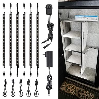 TORCHSTAR LED Safe Lighting Kit, (6) 12 Inch Linkable Light Bars + Motion Sensor + UL Power Adapter, 900LM, Input 100-240V, for Under Cabinet Gun Safe Locker Closet Showcase, 5000K Daylight