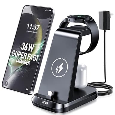 VCVS 36W USB C Super Fast Charging Station for Samsung Phones Watches Earbuds, 3 in 1 Charger for Samsung Galaxy Watch Ultra/7/6/5/4/3, Galaxy S24/S23/S22/21/20,Note20/10,Z Fold/Flip 5/4,USB-C Buds
