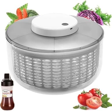 Electric Salad Spinner 6.3-Quart– Large Capacity Lettuce Spinner with Squeeze Bottle,Built-In Draining System,and Bowl & Colander – Serves 6-12 Persons Perfect for Family Meals, Parties and Gatherings
