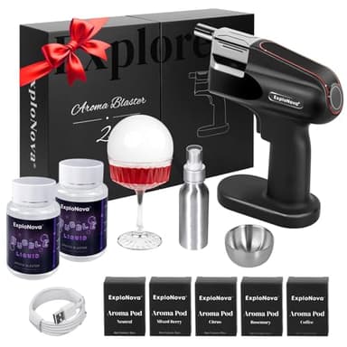 ExploNova Cocktail Bubble Smoke Gun Kit with 5 Flavour Aroma Pods & Edible Bubbles – Aroma Blaster 2 to Elevate Drinks, Perfect for Bars, Parties, and Home Use, Ideal Gift for All Cocktail Lovers