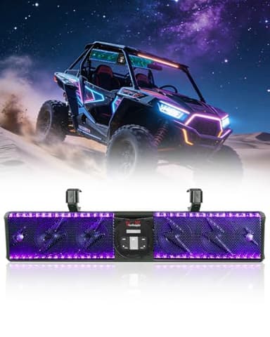 StarknightMT 26 Inch UTV Sound Bar TWS Bluetooth Speaker Golf Cart Sound Bar,Waterproof SxS Soundbar with Lightning RGB Lights 6-Speaker Compatible with RZR X3 Pioneer Talon - 1.25"- 2" Roll Cage