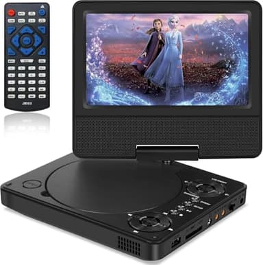 HOPYOP 9" Portable DVD Player for Kids and Car, 7" Swivel Screen with 4-6 Hours Built-in Battery, Car DVD Player with Dual Speakers, Support Sync Screen to TV, USB/SD/Multiple Disc Formats