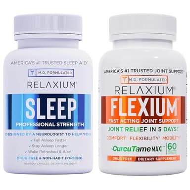 Relaxium Sleep & Joint Relief Bundle, Melatonin & Ashwagandha Sleep Aid + CurcuTame & Glucosamine Chondroitin, 60 Capsules Each, Drug-Free Support for Sleep & Joint Health