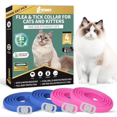 4 Pack Flea Collar for Cats, 32 Months Flea and Tick Prevention for Cats, Waterproof Cat Flea Collar, Natural Cat Flea and Tick Treatment, Adjustable Flea and Tick Collar for Cats Kittens(Blue&Pink)