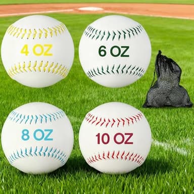 Arrowbash Set of 4 Weighted Softball Training Softballs Weighted Balls for Softball with Drawstring Bag (Yellow, Green, Blue, Red 12 in)