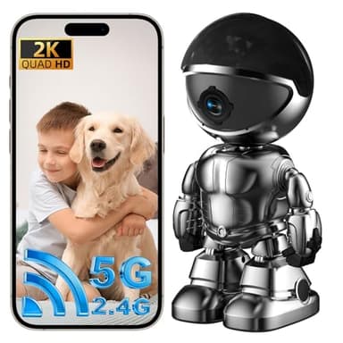 Indoor Camera Robot 2K,5G/2.4Ghz WiFi Robot Cameras for Home Security,360 PTZ Nanny Cam Dog Cam with Audio/Video Compatible with Alexa &Two-Way Talk,Pet Baby Camera with Human Detection Night Vision