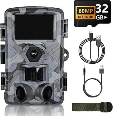 LANTOOCAM Trail Camera, 60MP Hunting Camera with WiFi, 32GB TF Card, Night Vision, Motion Activated, IP66 Waterproof, 120°Wide-Angle for Deer Scouting or Home Security, APP Control, H.264 MP4 Video