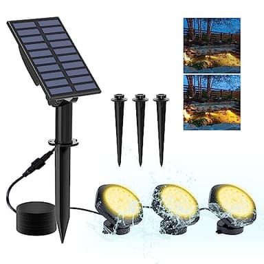 CREPOW Solar Pond Lights,3000K Warm White LED Underwater Submersible Fountain Light,IP68 Waterproof Landscape Spotlights Lighting for Fish Aquarium Tank Garden Yard Pond Pool Decor(3-in-1)