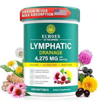 Lymphatic Drainage Supplements, 4275mg Lymph System Support Supplement for Women & Men, Daily Wellness Support, 21-in-1 Herbal Blend with Echinacea, Dandelion, Burdock, Turmeric & More, 240 Softgels