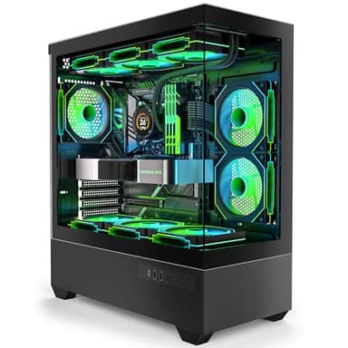 Gaming PC Case, Type-C ATX Computer Case with 6 PWM ARGB Fans Pre-Installed, Full Tower PC Case Full-View Dual Tempered Glass, Black(H2)