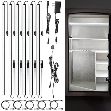 JUSJUBR Gun Safe Light Kit - Door Activated Safe Lights, 6 PCS x 12 Inch Slim LED Light Bars for Inside Cabinets, Closets, Pantries, Cold White 6000K