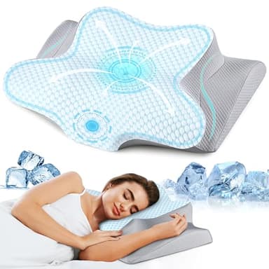 Cervical Neck Pillow for Pain Relief, Memory Foam Contour Orthopedic Pillow, Ergonomic Cooling Neck Support Pillow for Side Back Stomach Sleepers, Bed Pillow for Sleeping Comfort