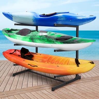 JY PERFORMANCE Kayak Storage Rack, Freestanding Kayak Rack for Outdoor Storage, Heavy Duty 3-Tier Kayak Rack for Kayaks, Canoe, SUPs, Paddleboard, Indoor Outdoor Garage Dock Shed