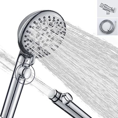 WHZeffect Handheld Shower Heads with ON OFF Switch,Extra Long 79-inch Hose 8 Spray Settings High Pressure Detachable Showerhead,Built-in Power Sprayer to Clean Pets, Adjustable Angle Bracket,Silver