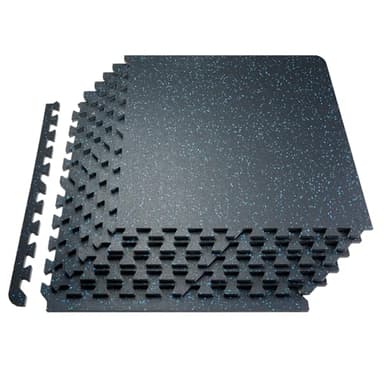 VEVOR 0.56Inch 100sq.ft 25 Tiles Gym Flooring for Home Gym, Rubber Top with High Density EVA Foam, 25 x 25In Gym Floor Exercise Equipment Mats, Interlocking Gym Mats, Puzzle Workout Mats, Black & Blue