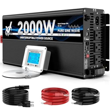 2000 Watt sump pump backup battery system, automatic switchover to battery inverter power, professional backup system in case of power failure, pure sine wave output Remote controller with LCD screen