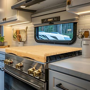 RVGUARD RV Stove Top Cover Board, Countertop Cutting Board with Adjustable Legs and Juice Grooves for Camper Trailer Gas or Electric Range,17"x20"