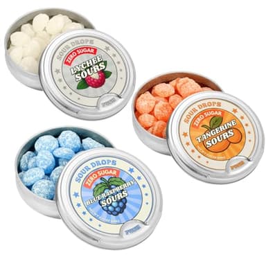 Sour Drops | Zero Sugar Sour Candy | Tangerine, Lychee, Blue Raspberry | 3 Pack | No Artificial Dyes or Sweeteners