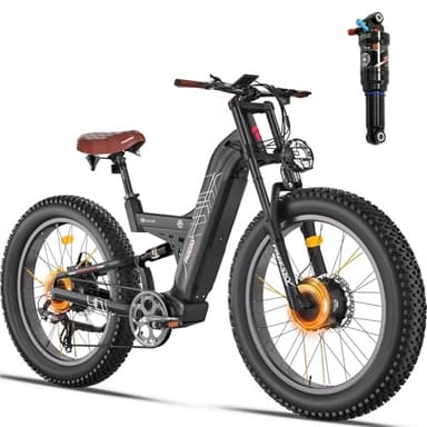 FREESKY Dual Motor 38+MPH 48V 30AH 2025 Upgraded AWD Peak 3500W Electric Mountain Bike for Adults 26" Fat Tire Long Range Full Suspension Off-Road E-Bike with Dual Hydraulic Disc Brake Warrior PRO