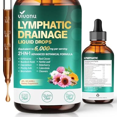 21-in-1 Lymphatic Drainage Drops for Liposomal, 6000mg Immune & Lymph System Support Supplement for Women & Men with Echinacea, Dandelion, Burdock, Bromelain, Calendula, Turmeric & More, 2 FL OZ