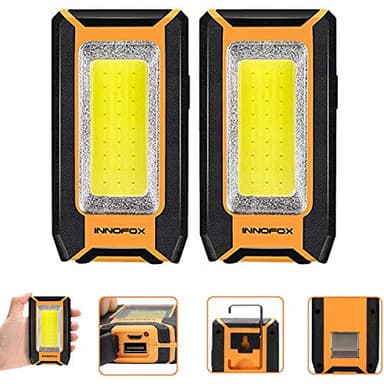 innofox 2-Pack LED Rechargeable Magnetic Work Light 1500 Lumens, Hanging Hook with 3 Modes, LED Work Light for Car Repair, Camping, and Hurricane Use