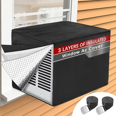 Window Air Conditioner Covers for Outside Unit for Winter Insulation, 21"W x 16"D x 15"H, Waterproof & Windfroof AC Covers for Outside Window Units with 3 Layers Insulation - Black