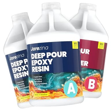 Jarezina Deep Pour Epoxy Resin 1.5 Gallon Kit(2:1),2-4 Inch Super Clear High Temp Resistant Casting Epoxy Resin with Low Viscosity,Bubble Free,Low Odor Resin for River Table,Mold,Flower and Wood