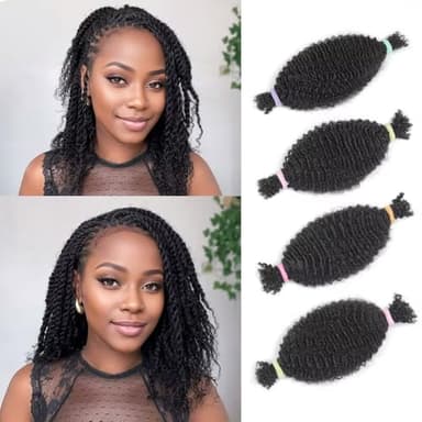Spring Twist Hair Afro Kinkys Bulk Human Hair Bundles 14 Inch Pre-Separated Springy Afro Twist Hair Cuban Twist Crochet Hair Marley Twist Braiding Hair Dreadlock Extensions 4 Bundles 60g 1B
