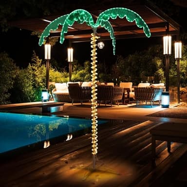 VINGLI 7FT Lighted Palm Tree, Outdoor Artificial Palm Tree with Lifelike Leaves and Rope LEDs for Outside Patio Pool Yard Holiday Decor