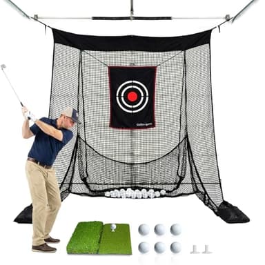 Gagalileo Golf Net for Garage Door with Mat: 10X8FT Heavy Duty Roll-Up Design Quick Setup for Backyard & Basement Training Target Ideal for Beginners & Advanced Golfers