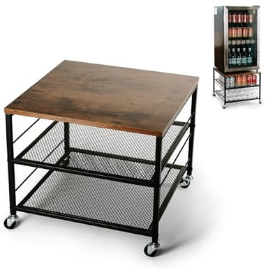 Mini Fridge Stand with Storage, Fridge Cabinet, Heavy Duty Refrigerator Stand Beverage, Dorm Fridge Cart, Microwave Stand, Nightstand, Kitchen Storage Organizer, End Table, Record Player Stand