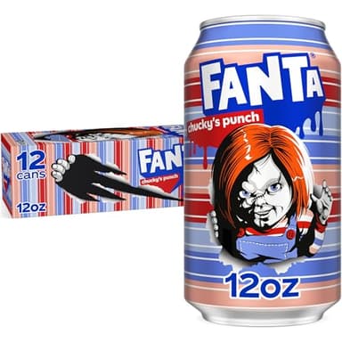 Fanta Fruit Punch Caffeine Free Soda Soft Drink, Chucky's Punch Halloween Edition, 12 fl. oz. cans, 12 pack