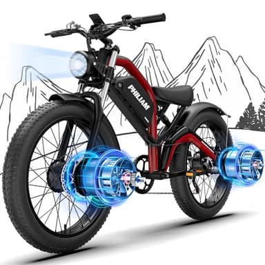 Electric Bike for Adults, 3000W 35MPH Dual Motor Ebike with 52v23Ah Battery Electric Bicycle,26" Fat Tire Ebikes for Adults, Max 80 Miles Electric Motorcycle,7 Speed Full Suspension E Bike (Rose Red)