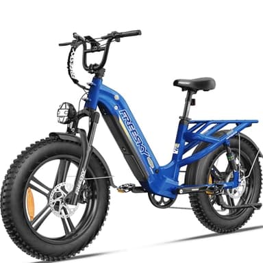 FREESKY Step-Thru Commuter Electric Bike for Adults 1500W Power Motor 32MPH,25Ah Battery Up to 105 Miles Long Range 20x4 All-Terrain Fat Tires Full Suspension Ebike for Women & Men