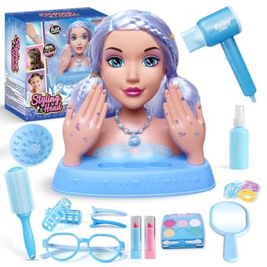 Hair Styling Doll Head 10.5" for Girls – Kids Makeup & Hair Salon Playset with Washable Makeup Kit, Blow Dryer & 20+ Accessories, Pretend Beauty Styling Toy, Birthday Gift for Girls Ages 3-10