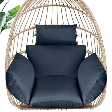 MAGIC ELEPHANT Egg Chair Cushion, Memory Foam Indoor Outdoor Hanging Egg Chair Cushion Replacement, Patio Basket Swing Cushion with Headrest (Blue)