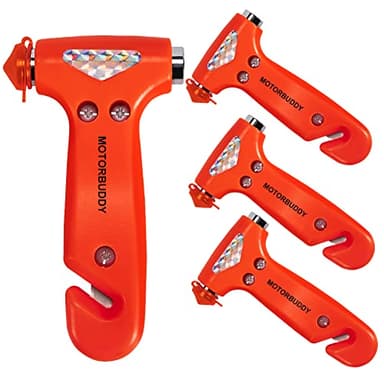MOTORBUDDY 4-Pack Car Safety Hammer, Auto Emergency Escape Hammer with Window Breaker and Seat Belt Cutter, Striking Red Emergency Escape Tool for Car Accidents