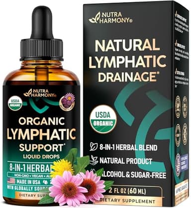USDA Organic Lymphatic Drainage Supplement - Echinacea | Elderberry | Dandelion | Rosehip | Cleavers | Calendula | Burdock - Made in USA - Lymph System Drops - Immune Support, Cleanse & Detox, 2 fl oz