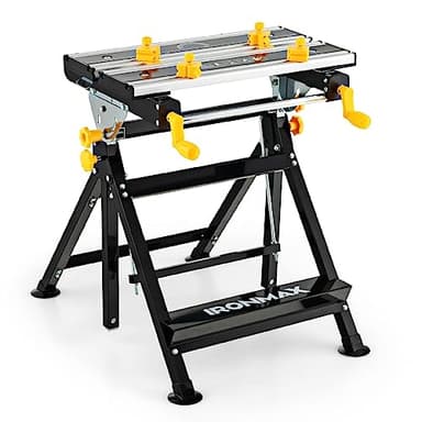 IRONMAX Portable Workbench, Folding Work Table with 7-Level Height Adjustable, 8 Sliding Clamps and Reclining, Folding Workbench and Vise for Cutting, Saw, Paint