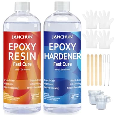 JANCHUN Crystal Clear Epoxy Resin Kit 16oz, Bubble-Free, Anti-Yellowing, Self Leveling Easy Mix 1:1 Coating and Casting Resin for Table Top, Molds, Tumbler Crafts, Painting, Jewelry, DIY Gifts
